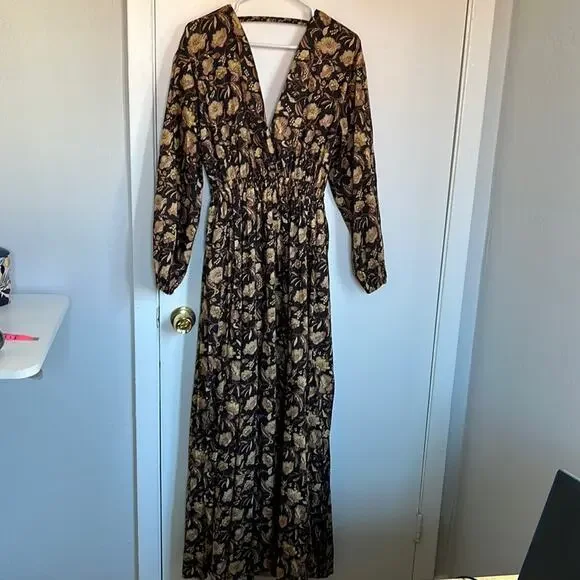 Matteau Puff Sleeve Open Back Orange Floral Maxi Dress - Picture 10 of 13